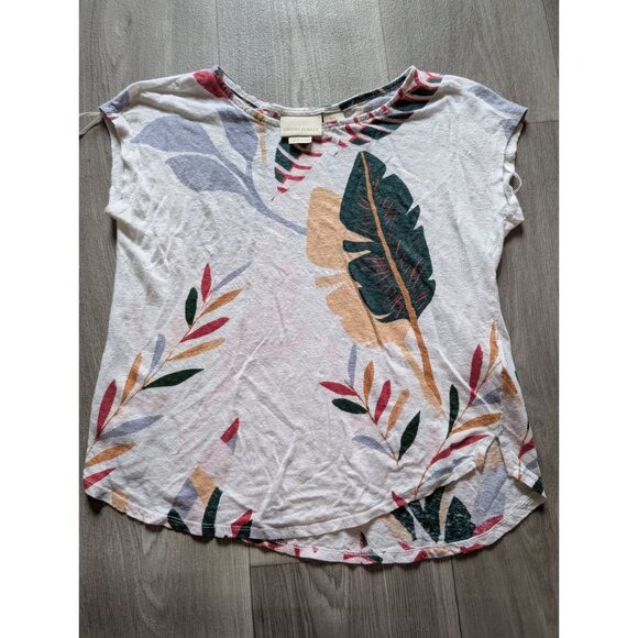 Cynthia Rowley Womens Tropical Print Linen T-Shirt Short Sleeve Size S - Picture 3 of 6
